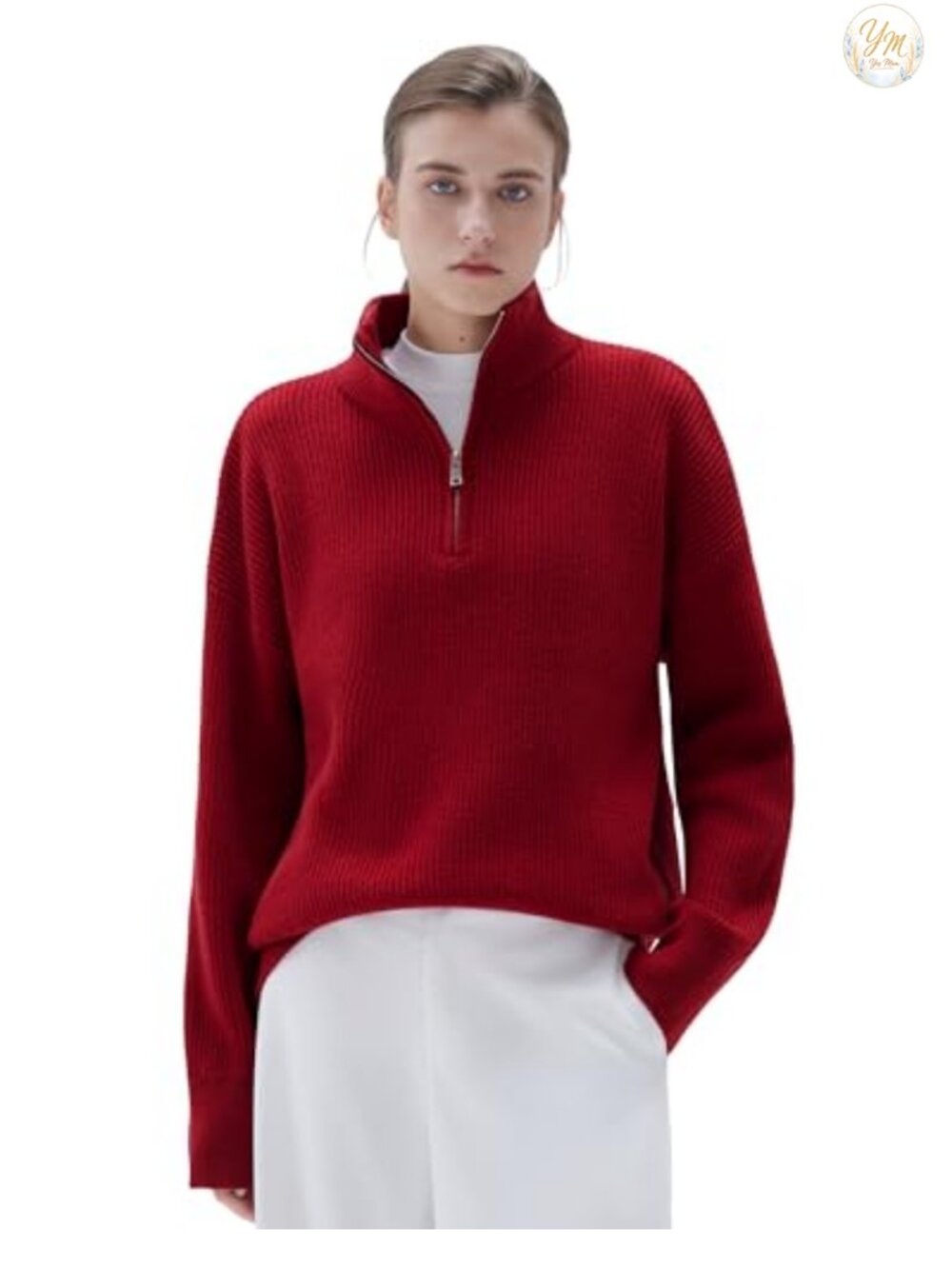 Cashmere Blend Oversized Quarter Zip Pullover Sweater Womens Cozy Knit